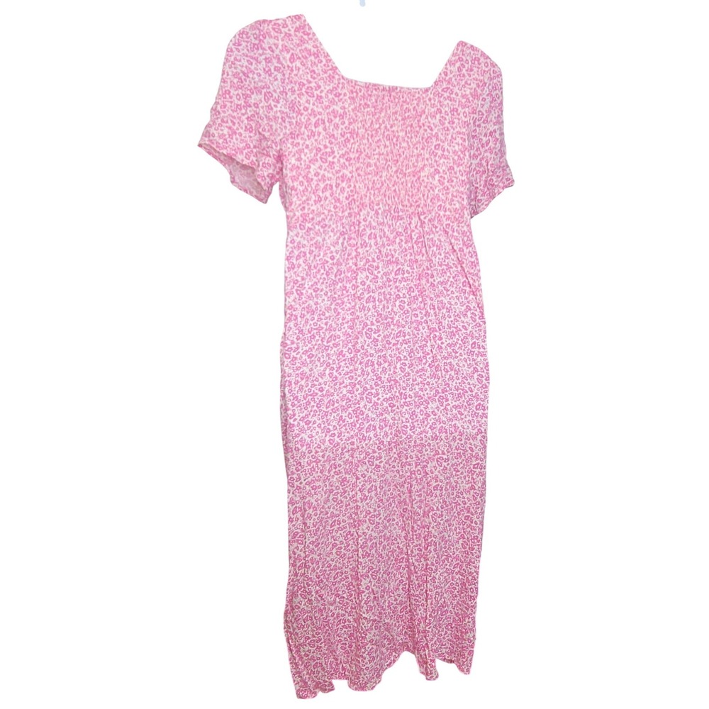 Old Navy Floral Midi Dress XL Pink Button Front Flutter Sleeve Boho Office Y2K - Picture 4 of 12